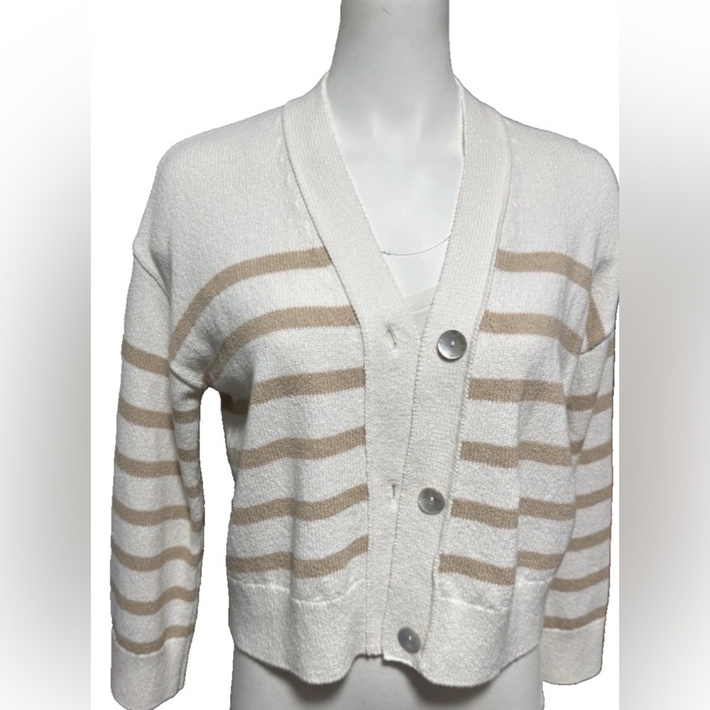 Rails Geneva Cardigan Sweater Sand Stripe Relaxed Size XS Cool Jade Cotton Blend - Picture 3 of 16